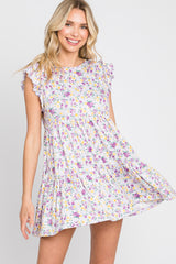 Lavender Floral Ruffle Accent Maternity Mini Dress