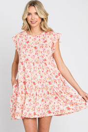 Light Peach Floral Ruffle Accent Mini Dress