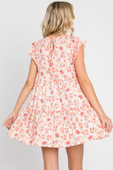 Light Peach Floral Ruffle Accent Mini Dress