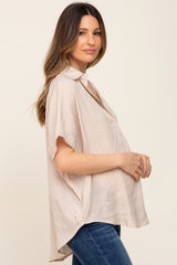 Beige Collared Short Sleeve Maternity Top