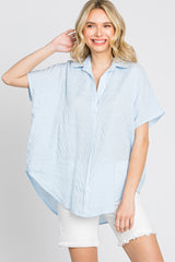 Light Blue Collared Short Sleeve Top