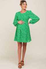 Green Floral Smocked Long Sleeve Maternity Dress