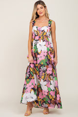 Black Floral Cut Out Maternity Maxi Dress