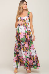 Black Floral Cut Out Maternity Maxi Dress