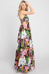 Black Floral Cut Out Maxi Dress