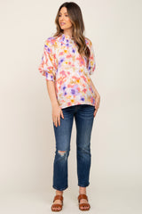 Coral Floral Smocked Mock Neck Maternity Top