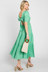 Green Smocked Tiered Ruffle Midi Dress