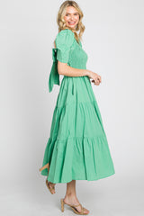 Green Smocked Tiered Ruffle Midi Dress