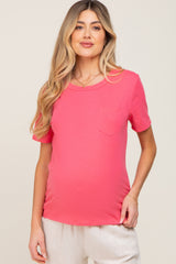 Pink Basic Front Pocket Maternity T-Shirt