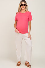 Pink Basic Front Pocket Maternity T-Shirt