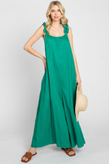 Green Linen Ruffle Strap Jumpsuit