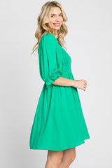 Green Smocked Puff Sleeve Dress