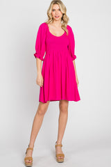 Fuchsia Smocked Puff Sleeve Dress