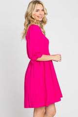 Fuchsia Smocked Puff Sleeve Dress