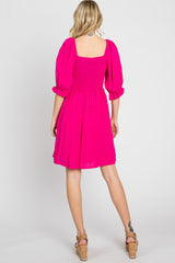 Fuchsia Smocked Puff Sleeve Dress