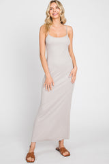 Taupe Ribbed Sleeveless Basic Maternity Maxi Dress