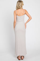 Taupe Ribbed Sleeveless Basic Maxi Dress