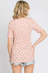 Light Pink Floral Ribbed Wrap Front Nursing Top