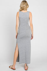 Heather Grey V-Neck Side Slit Midi Dress