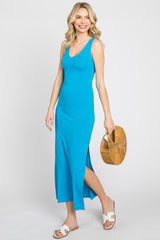 Aqua V-Neck Side Slit Maternity Midi Dress