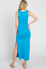 Aqua V-Neck Side Slit Midi Dress