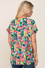 Multi-Color Split V-Neck Short Sleeve Top