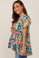 Multi-Color Split V-Neck Short Sleeve Maternity Top