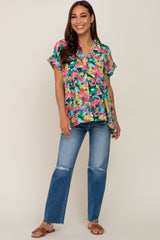 Multi-Color Split V-Neck Short Sleeve Maternity Top