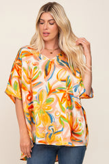 Multi-Color Satin V-Neck Short Sleeve Blouse