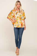 Multi-Color Satin V-Neck Short Sleeve Blouse