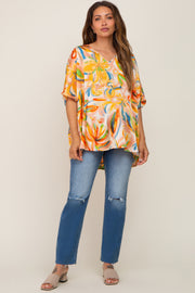 Multi-Color Satin V-Neck Maternity Short Sleeve Blouse