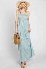 Light Blue Floral Sleeveless Maxi Dress