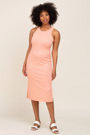 Peach Sleeveless Side Slit Midi Dress