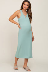 Mint Sleeveless Ribbed Maternity Midi Dress