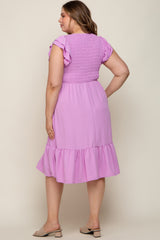 Lavender Smocked Layered Ruffle Flutter Sleeve Maternity Plus Midi Dress