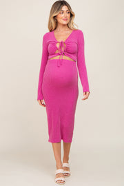 Fuchsia Ribbed Front Cutout Two Piece Maternity Skirt Set