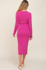 Fuchsia Ribbed Front Cutout Two Piece Maternity Skirt Set