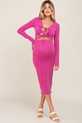 Fuchsia Ribbed Front Cutout Two Piece Maternity Skirt Set