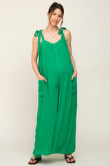 Green Tie Strap Wide Leg Maternity Jumpsuit