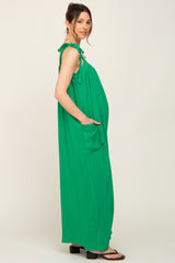 Green Tie Strap Wide Leg Maternity Jumpsuit