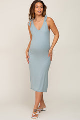 Mint Green Ribbed Shoulder Tie Maternity Midi Dress