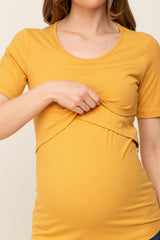 Yellow Ribbed Wrap Front Maternity/Nursing Top