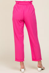 Fuchsia Paper Bag Waist Cropped Pants