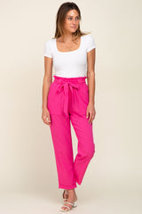 Fuchsia Paper Bag Waist Cropped Pants