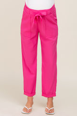 Fuchsia Paper Bag Waist Cropped Maternity Pants