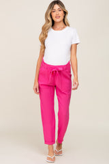 Fuchsia Paper Bag Waist Cropped Maternity Pants