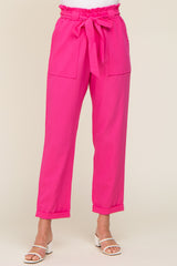 Fuchsia Paper Bag Waist Cropped Pants