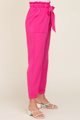 Fuchsia Paper Bag Waist Cropped Pants