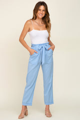 Light Blue Paper Bag Waist Cropped Pants