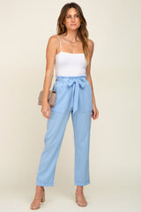 Light Blue Paper Bag Waist Cropped Pants